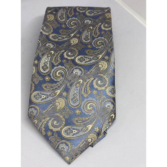 Stafford Blue, Gold and Grey Paisley 100% Silk Tie - Picture 1 of 4